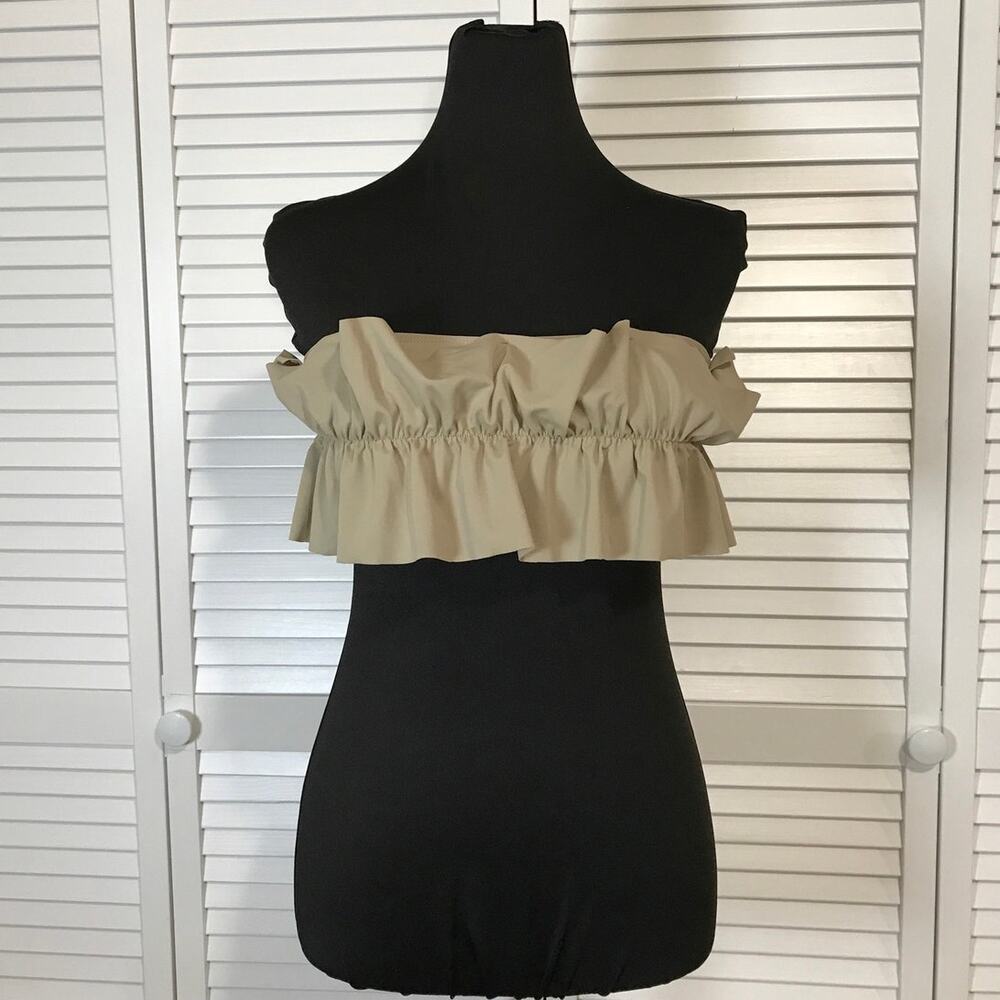 Shein Y2K Boho Khaki Summer Minimalist Ruffled Strapless Crop Bikini Top L